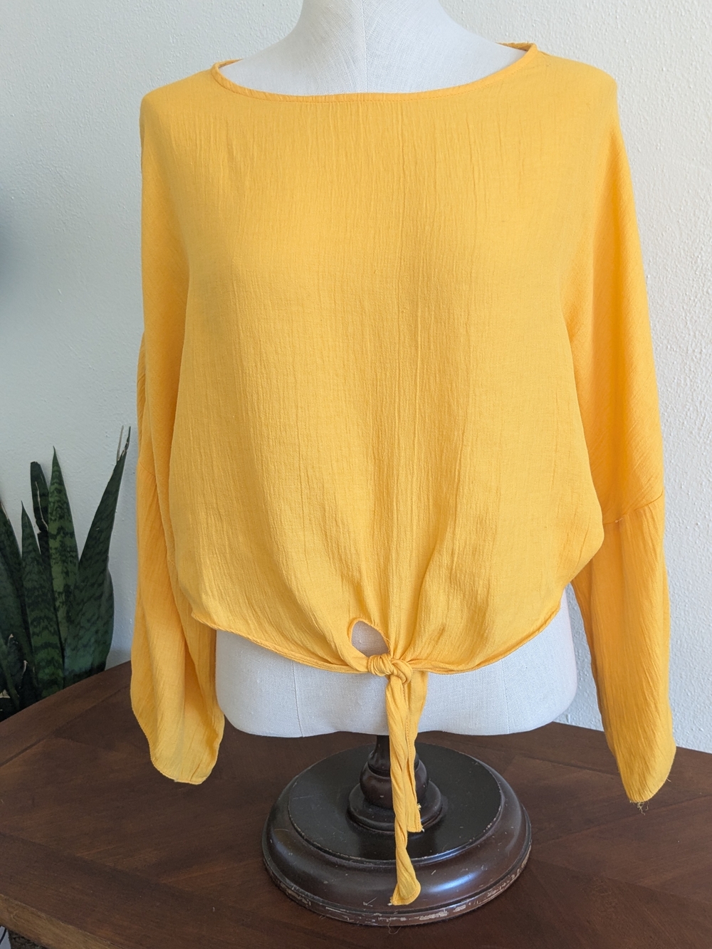 Yellow Tie-Front Billowy Top